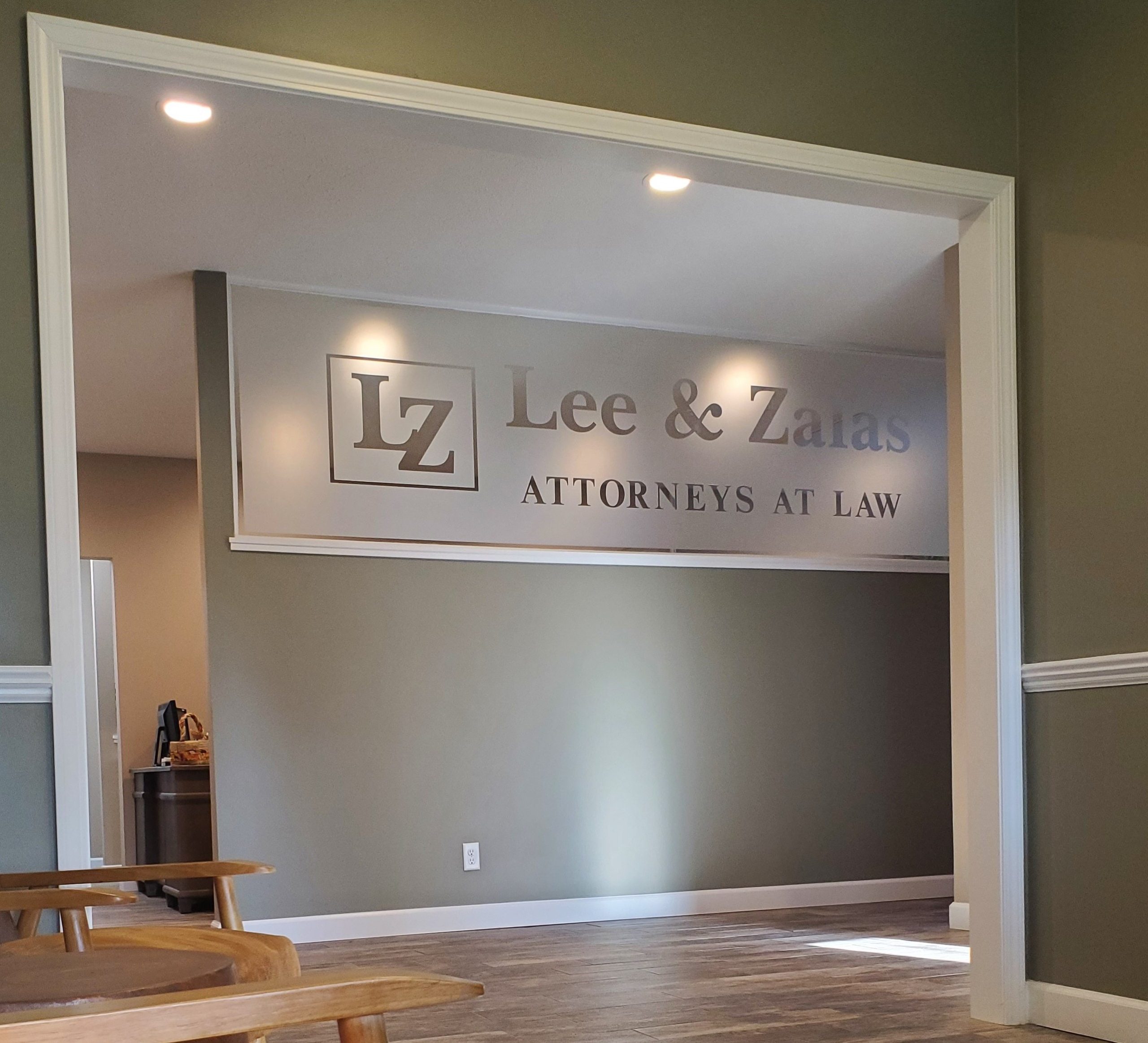 Interior signage for Lee & Zalas, P.C.